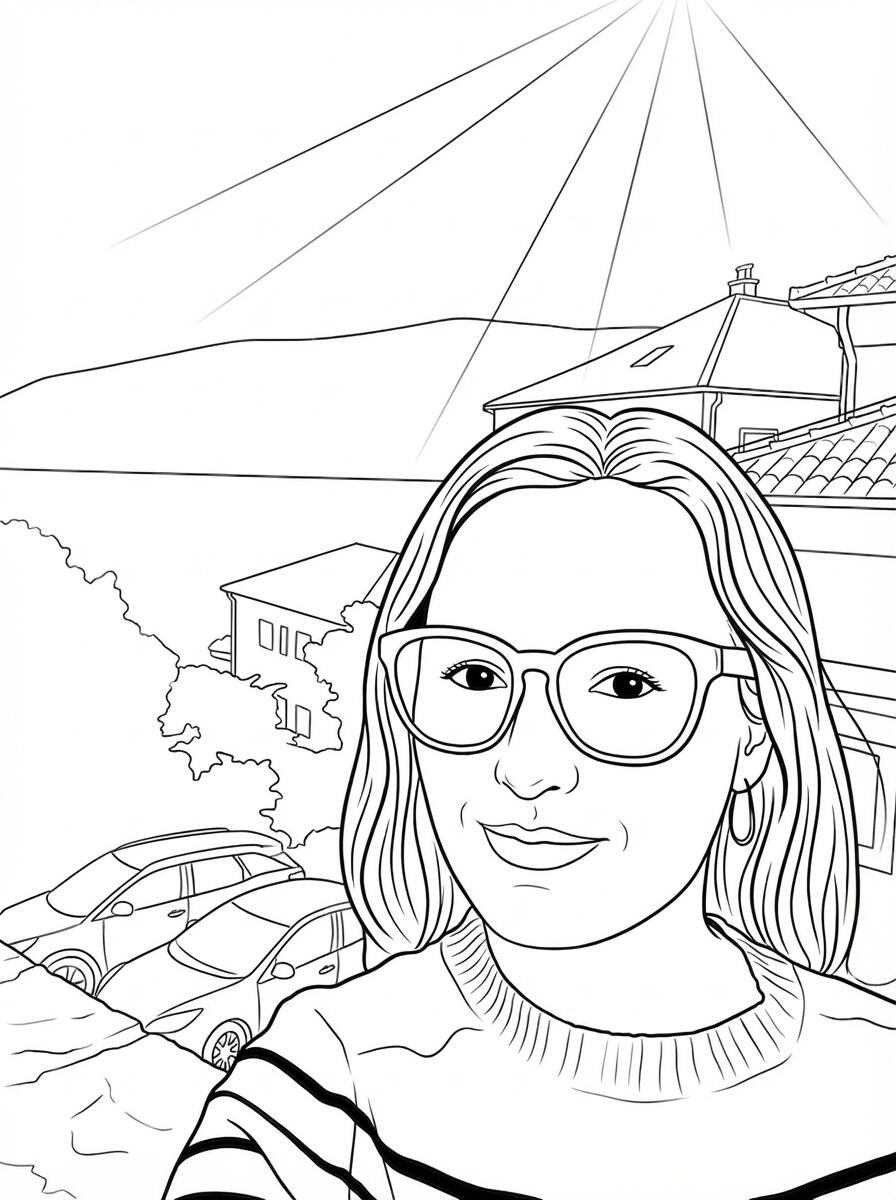 Portrait coloring page created from customer photo for personalized gift or party activity