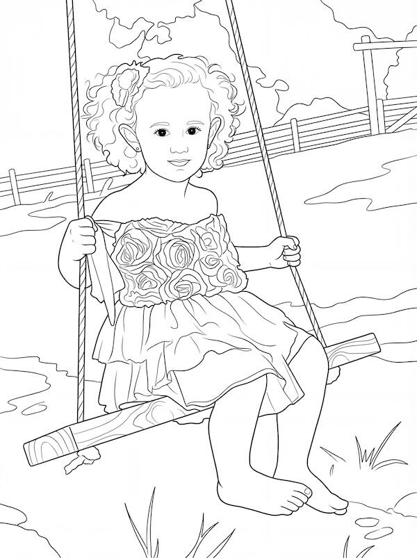 Custom coloring page for kids created from real photo maintaining facial likeness